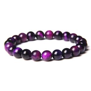 Real Natural Tiger Eye Stone Bracelet 8mm Round Polished, purple tone